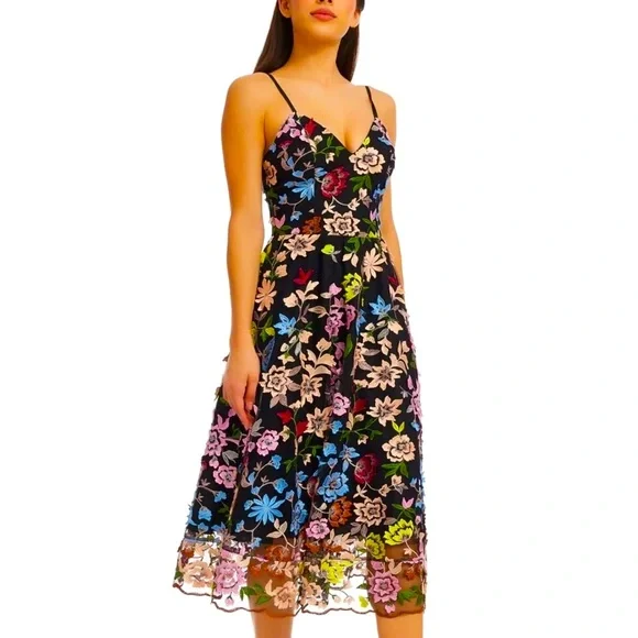 STUNNING! Floral Rustic Boho DRESS THE POPULATION Maren Carnation Cocktail (L) - Picture 3 of 9